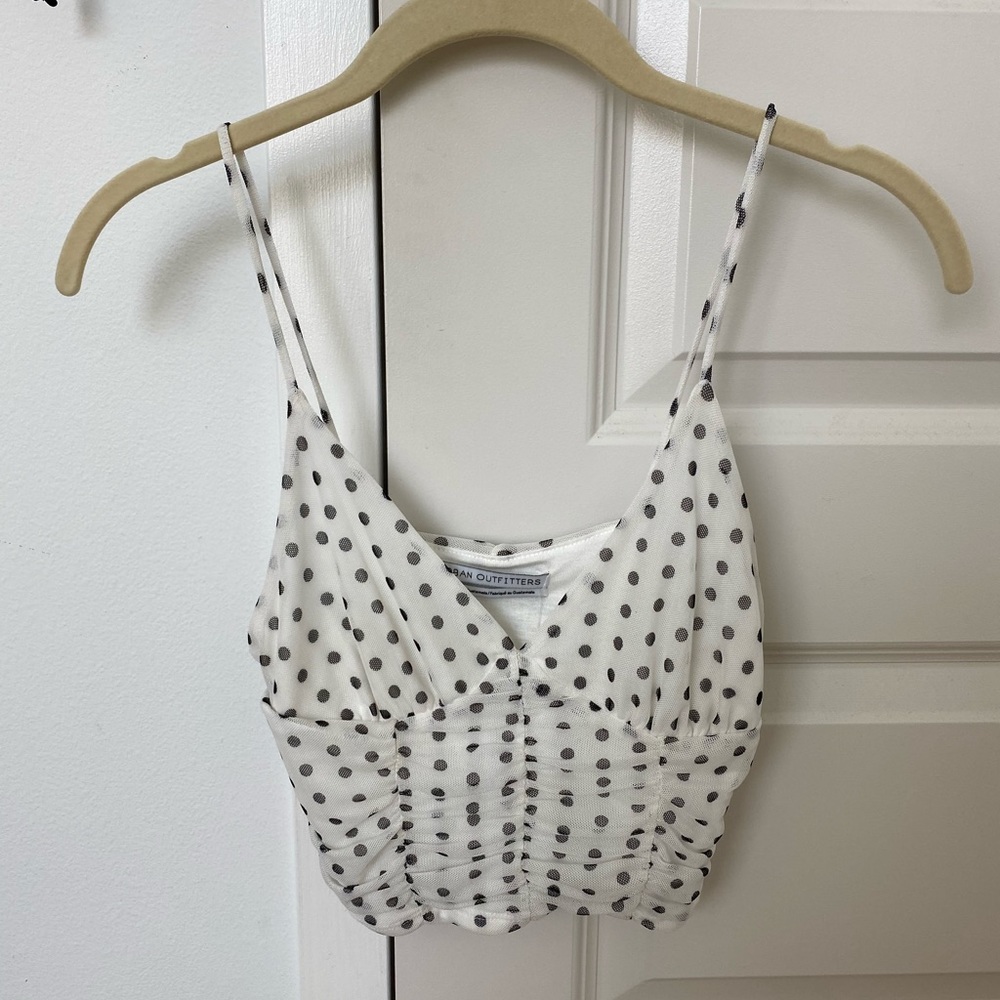 White polka dot ruched crop tank top